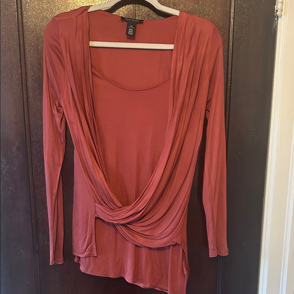 White House Black Market Terracotta Drape Blouse